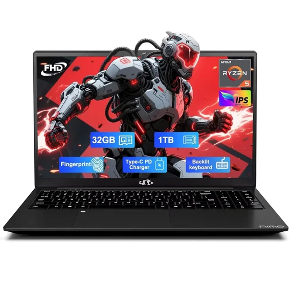15.6" FHD Business Laptop 32GB RAM 1TB SSD AMD Ryzen 5(Beat i3-1215U, 4 Cores Up to 3.7GHz) 65W Type-C Fingerprint Backlit Keyboard IPS-Computer Wi-Fi 5 BT5.2 Laptops on sale Black