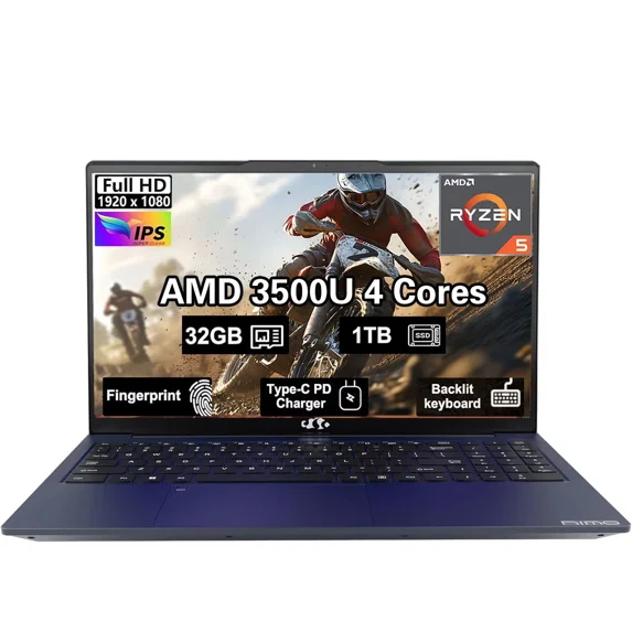 15.6"FHD-Business-Laptop Computer Windows 11 AMD R5 3500U Processor Backlit Keyboard Fast Charging Fingerprint 32GB RAM 1TB SSD Stylish Practical Laptop for Work Study Life 1 Years Warranty