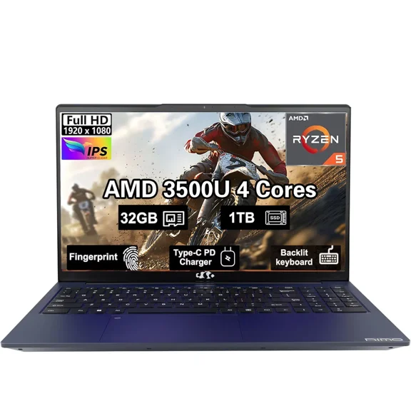15.6"FHD-Business-Laptop Computer Windows 11 AMD R5 3500U Processor Backlit Keyboard Fast Charging Fingerprint 32GB RAM 1TB SSD Stylish Practical Laptop for Work Study Life 1 Years Warranty