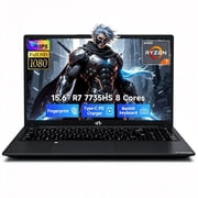15.6" FHD Gaming Laptop - 16GB DDR5 RAM 512GB SSD AMD Ryzen 7 7735HS 8 Cores Up to 4.75GHz with Radeon 680M Graphics 100W Type-C Backlit Keyboard Fingerprint Unlock Black