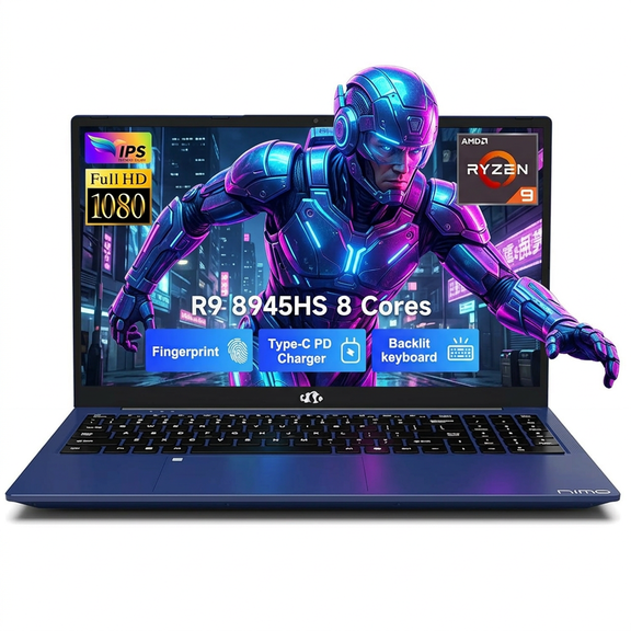 15.6" FHD Gaming Laptop 16GB DDR5 RAM 512GB SSD AMD Ryzen 9 8945HS (Beat i9-13900H, Up to 5.2GHz) with AMD Radeon 780M GPU-AI-Enhanced for Copilot 100W PD Type-C Backlit Keyboard Fingerprint Blue