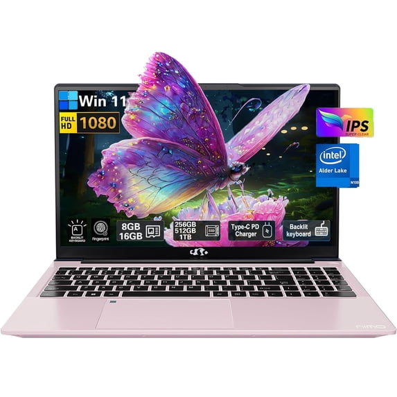 15.6'' FHD High-Performance RoseGold Laptop Computer, Intel N100 Processor (Up to 3.4GHz), Windows 11, 8GB RAM, 256GB SSD, Type-C 65W PD Fast Charger, Backlit Keyboard, Fingerprint, 2-Year Warranty