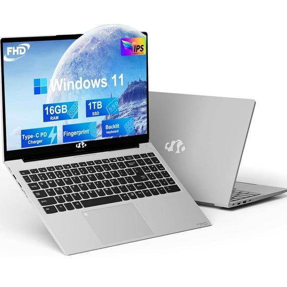 15.6" FHD High-performance laptop Windows 11 Conference camera Backlit keyboard Type-C 65W PD fast charger Intel N100 16GB RAM 1TB SSD Lightweight PC Computer fingerprint