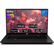 15.6" FHD IPS 2025 Business Laptop Computer Windows 11 16GB RAM 512GB SSD,4 Cores 13th Gen Intel N150Up to 3.6GHz 65W Type C Fingerprint Numpad Backlit Keyboard WiFi 6