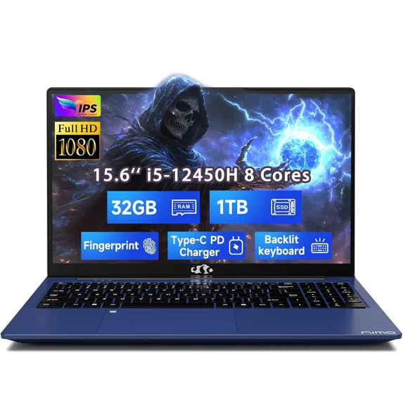 15.6" FHD-IPS-Business-Gaming Laptop, 8 Cores Intel i5-12450H 32GB RAM 1TB SSD (Beat i7-11800H, Up to 4.4GHz) Backlit Keyboard Computer, 100W Type C Fingerprint WiFi 6 Numpad Windows 11