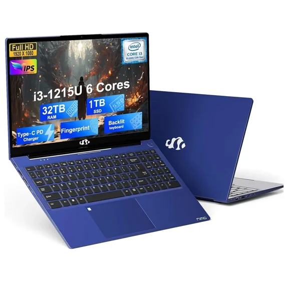15.6'' FHD IPS Business Laptop, 32GB RAM 1TB SSD, 12th Gen Intel Core i3-1215U (6-Cores Up to 4.4GHz Beat i5-1135G7), Win 11, Type-C 65W PD Fast Charger, Fingerprint Backlit Keyboard Wi-Fi 6 Blue