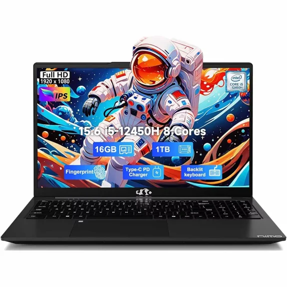 15.6" FHD-IPS-Business-Laptop, 8 Cores Intel i5-12450H 16GB RAM 1TB SSD (Beat i7-11800H, Up to 4.4GHz) Backlit Keyboard Computer, 100W Type C Fingerprint WiFi 6 Numpad Win 11