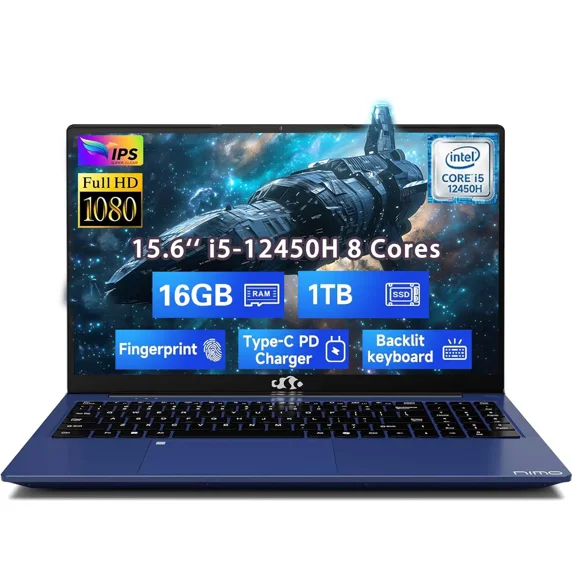 15.6" FHD IPS Business Laptop, 8 Cores Intel i5-12450H 32GB RAM 2TB SSD (Beat i7-11800H, Up to 4.4GHz) Backlit Keyboard Computer, 100W Type C Fingerprint WiFi 6 Numpad Windows 11 Blue