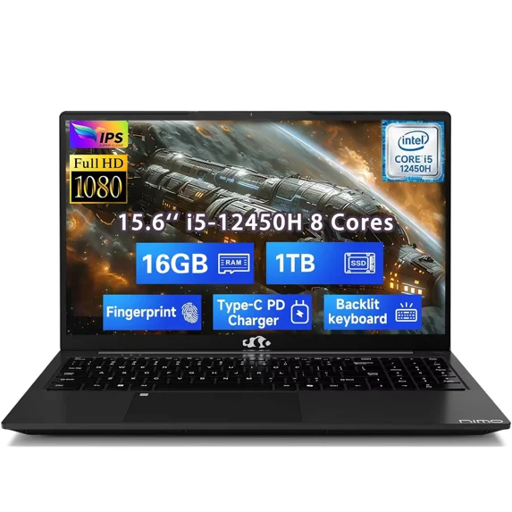 15.6" FHD IPS Business Laptop, 8 Cores Intel i5-12450H 16GB RAM 1TB SSD (Beat i7-11800H, Up to 4.4GHz) Backlit Keyboard Computer, 100W Type C Fingerprint WiFi 6 Numpad Windows 11 Black