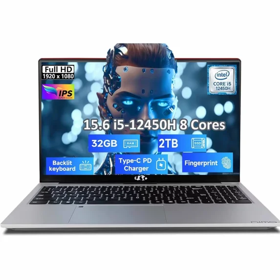 15.6" FHD-IPS-Business-Laptop, 8 Cores Intel i5-12450H 32GB RAM 2TB SSD (Beat i7-11800H, Up to 4.4GHz) Backlit Keyboard Computer, 100W Type C Fingerprint WiFi 6 Numpad Win 11