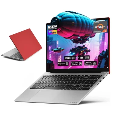 15.6'' FHD IPS Business Laptop Computer, AMD Ryzen 5 6600H(Beat R7 5700U, 6 Cores Up to 4.5GHz), 16GB DDR5 RAM 1TB SSD, Type-C 100W PD Fast Charger, Fingerprint Backlit Keyboard Wi-Fi 6 Red