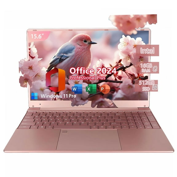 Feeemaha Business Laptop, 15.6-inch FHD IPS Display, Intel Celeron N5095 Quad-Core Processor, 16GB DDR4 RAM, 1TB SSD, Backlit Keyboard, Fingerprint Reader, Rose Gold