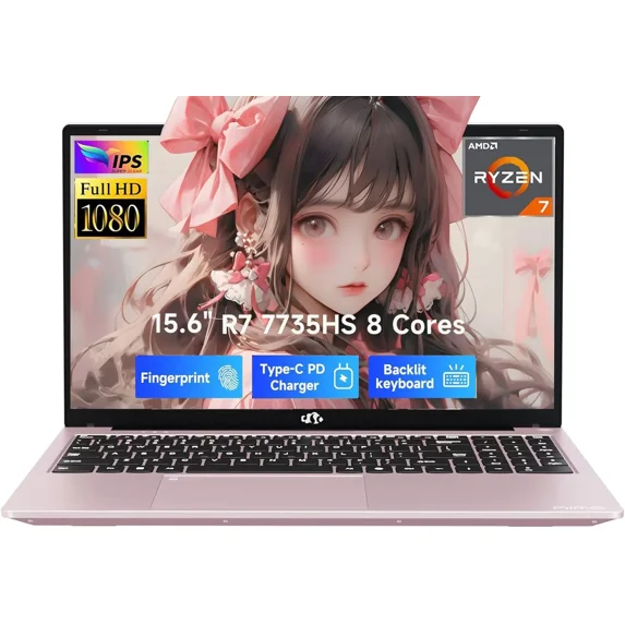 15.6" FHD IPS Gaming Laptop - AMD Ryzen 7 7735HS (8-Core) Computer with Radeon 680M , 16GB DDR5 RAM, 1TB SSD, Backlit Keyboard, ，100W Type-C ，Fingerprint