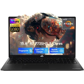 15.6" FHD IPS Gaming Laptop - AMD Ryzen 7 7735HS (8-Core) Computer with Radeon 680M , 16GB DDR5 RAM, 512GB SSD, Backlit Keyboard, ,100W Type-C ,Fingerprint