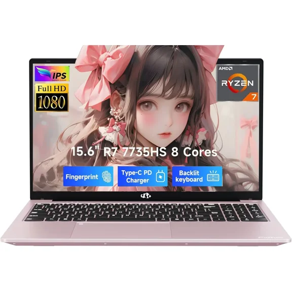15.6" FHD IPS Gaming Laptop - AMD Ryzen 7 7735HS (8-Core) Computer with Radeon 680M , 64GB DDR5 RAM, 1TB SSD, Backlit Keyboard, ,100W Type-C ,Fingerprint