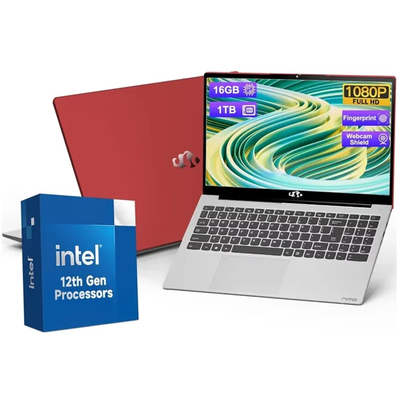 15.6'' FHD IPS Laptop, 16GB RAM 1TB SSD, Intel Pentium Quad-Core N100 Processor, Type-C 65W PD Fast Charger, Win 11 Fingerprint Backlit Keyboard Wi-Fi 6 Student notebooks Red