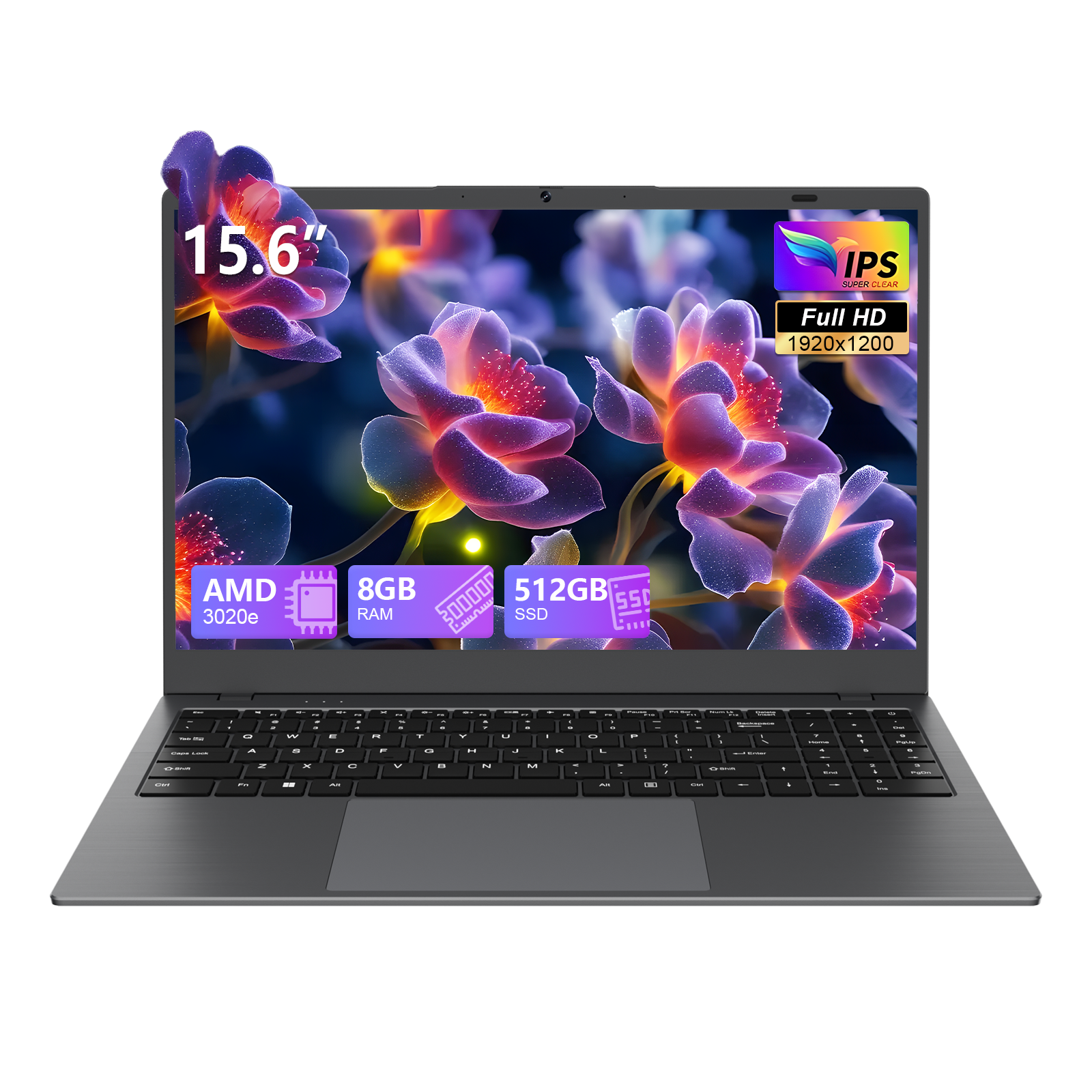 15.6 FHD IPS Laptop, 512GB SSD 8GB RAM,AMD 3020e Processor with 2 Cores Up to 2.6GHz, Office 2024, Windows 11 Laptop for Business, Study, Office, Dark Gray