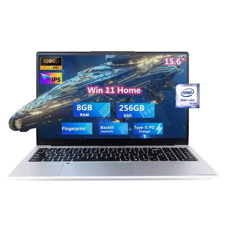 15.6" FHD IPS Laptop Computer Type-C 65W PD Fast Charger Intel Pentium Quad-Core N100 Processor 8GB RAM 256GB SSD Fingerprint Backlit Keyboard Win 11 WiFi 6 (Silver)
