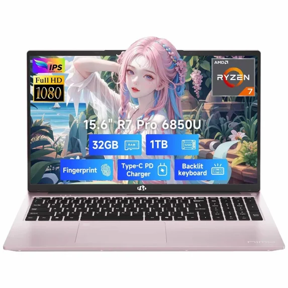 15.6" Light-Gaming-Laptop, 8 Cores AMD Ryzen 7 Pro 6850U 32GB LPDDR5 RAM 1TB SSD (Beat i7-1360P Up to 4.7GHz) AMD Radeon 680M GPU IPS FHD Computer with 100W Type-C Backlit Keyboard Fingerprint