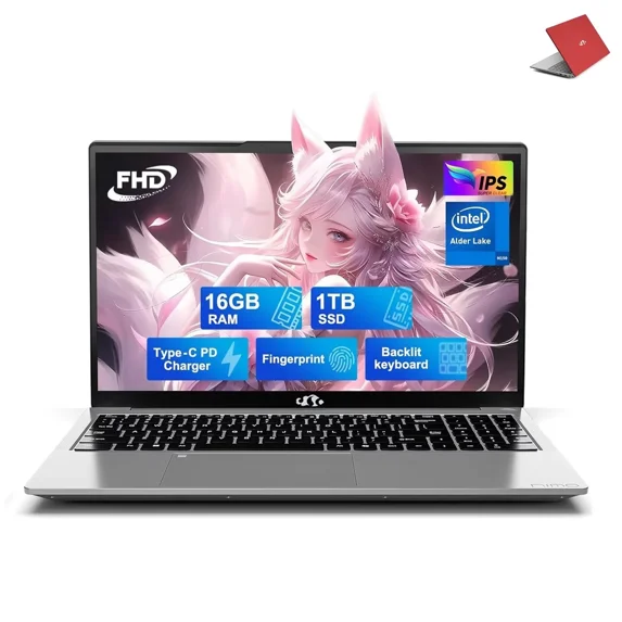 15.6" FHD IPS Student Laptop Computer 16GB RAM 1TB SSD 4 Cores 13th Gen Intel N150(Beat to i3-1115G4, Up to 3.6GHz) 65W GaN Type-C Fingerprint Backlit Keyboard Wi-Fi 6 Red