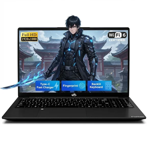 15.6" FHD IPS Student Laptop Computer 8GB RAM 256GB SSD 4 Cores 13th Gen Intel N150(Beat to i3-1115G4, Up to 3.6GHz) 65W GaN Type-C Fingerprint Backlit Keyboard Wi-Fi 6 Black