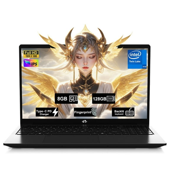 15.6" FHD IPS Student Laptop Computer 8GB RAM 128GB SSD,4 Cores 13th Gen Intel N150(Up to 3.6GHz),65W Type C,Fingerprint,Numpad,Backlit Keyboard, WiFi 6,Black