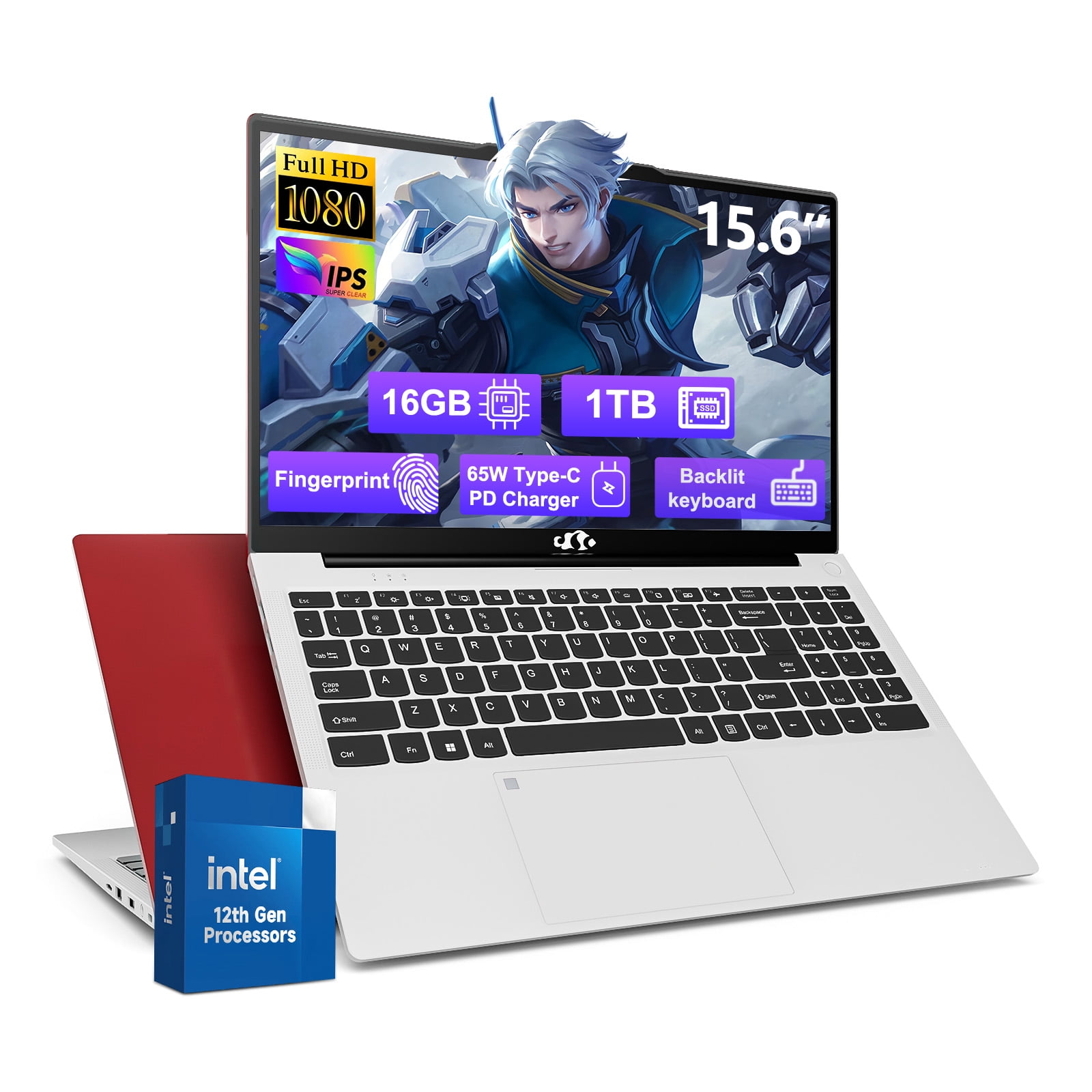 15.6-FHD-Laptop,16GB RAM 1TB SSD Student-Laptop with Backlit Keyboard Fingerprint Intel Pentium Quad Core N100 Processor (Up to 3.4GHz)Business-Laptop,Computer,2 Years Warranty Win11,Red