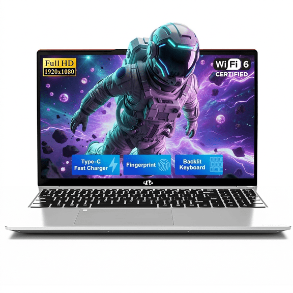 15.6" FHD Laptop 16GB RAM 256GB SSD Intel Pentium N150 (Beat i3-1115G4, 4-Core Up to 3.6GHz) with Backlit Keyboard 65W GaN Type-C Fingerprint Red