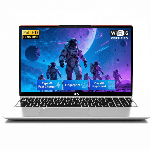 15.6" FHD Laptop 16GB RAM 256GB SSD Intel Pentium N150 (Beat i3-1115G4, 4-Core Up to 3.6GHz) with Backlit Keyboard 65W GaN Type-C Fingerprint Red