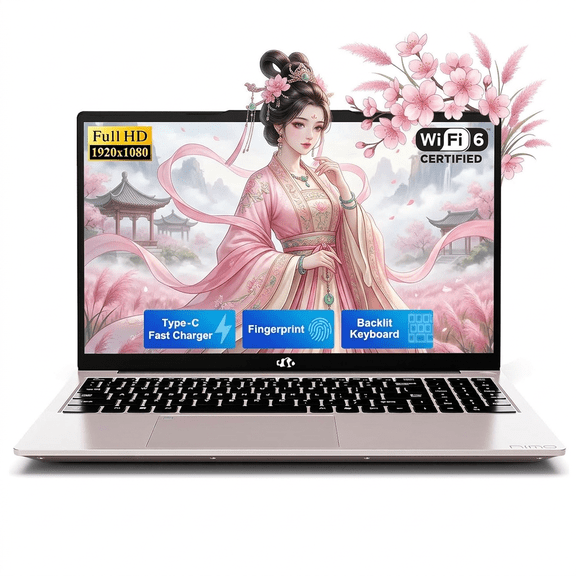 15.6" FHD Laptop 16GB RAM 256GB SSD Intel Pentium N150 (Beat i3-1115G4, Up to 3.6GHz) with Backlit Keyboard 65W GaN Type-C Fingerprint RoseGold