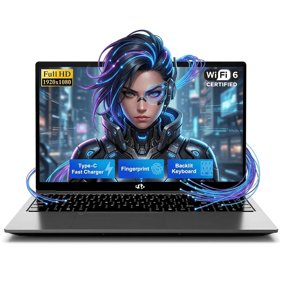 15.6" FHD Laptop 4GB RAM 128GB SSD Intel Pentium N150 (Beat i3-1115G4, 4-Core Up to 3.6GHz) with Backlit Keyboard 65W GaN Type-C Fingerprint Gray
