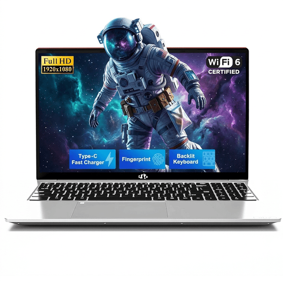 15.6" FHD Laptop 4GB RAM 128GB SSD Intel Pentium N150 (Beat i3-1115G4, 4-Core Up to 3.6GHz) with Backlit Keyboard 65W GaN Type-C Fingerprint Red
