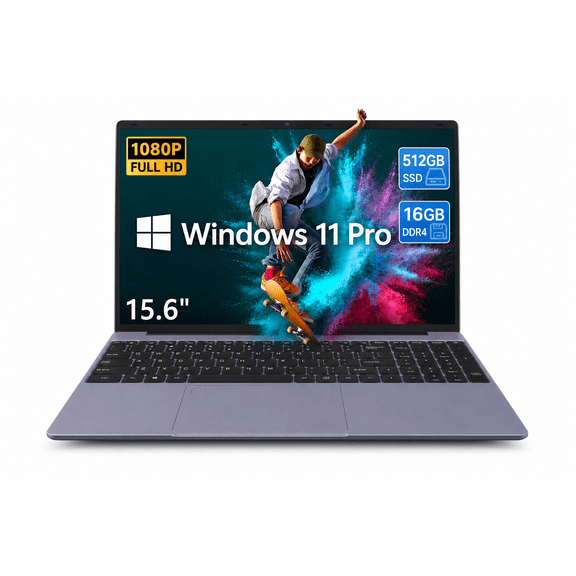 MINIHYPER R15 15.6" FHD IPS Laptop, AMD Ryzen 3 3250U, 16GB DDR4 RAM, 512GB SSD, Windows 11 Pro, Backlit Keyboard, Fingerprint Reader, Gray