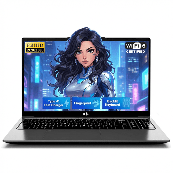 15.6" FHD Laptop Computer 4GB RAM 128GB SSD Intel Pentium N150 (Beat i3-1115G4, 4-Core Up to 3.6GHz) with Backlit Keyboard 65W GaN Type-C Fingerprint Gray