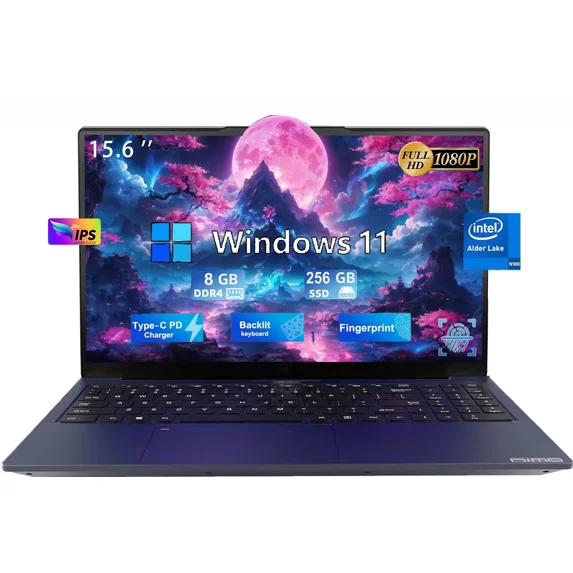 15.6" Business Laptop Computer Quad-Core Intel Celeron N100 Processors Windows 11 Up to 3.4GHz Type-C 65W PD Fast Charger 8GB RAM 256GB SSD 2 Years Warranty (Blue)