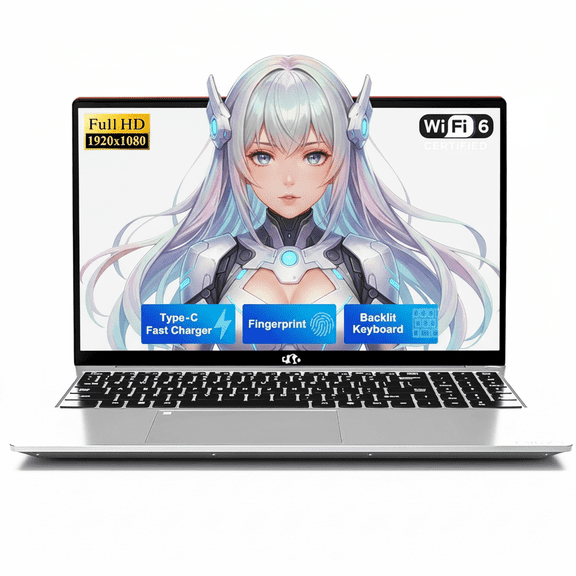 15.6'' FHD Laptop Computer, 16GB RAM 1TB SSD, Type-C 65W PD Fast Charger, 12th Gen Intel N100, Windows 11, Fingerprint, WiFi 6 (Blue)