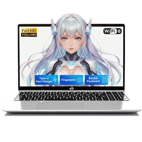 15.6'' FHD Laptop Computer, 16GB RAM 1TB SSD, Type-C 65W PD Fast Charger, 12th Gen Intel N100, Windows 11, Fingerprint, WiFi 6 (Blue)
