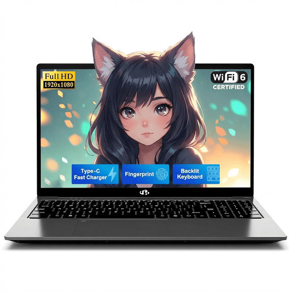 15.6" FHD Laptop Intel Pentium N150 (Beat i3-1115G4, 4-Core Up to 3.6GHz) 4GB RAM 128GB SSD with Backlit Keyboard 65W GaN Type-C Fingerprint for Home Student Business