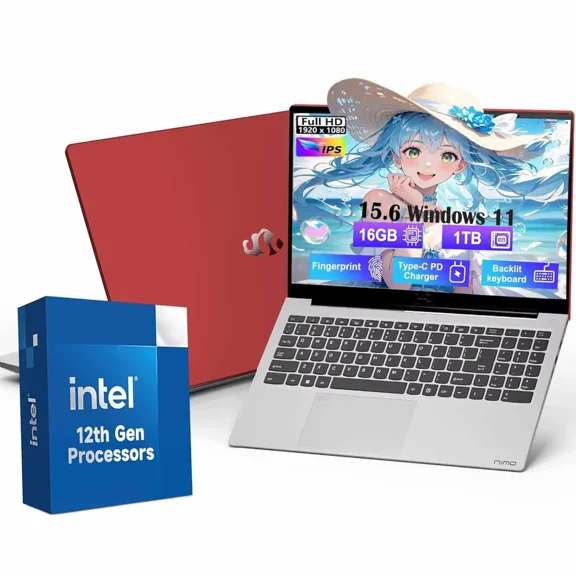 15.6 FHD Laptop Student Laptop 16GB RAM 1TB SSD Intel Pentium Quad-Core N100 Processor (Up to 3.4GHz) Backlit Keyboard privacy camera Fingerprint WiFi 6 BT5.2 Business-Laptop Windows 11 Laptop-Red
