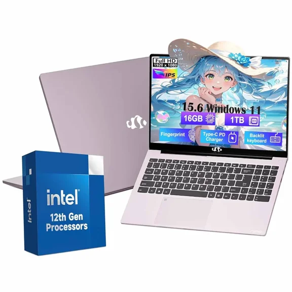 15.6 FHD Laptop Student Laptop 16GB RAM 1TB SSD Intel Pentium Quad-Core N100 Processor (Up to 3.4GHz) Backlit Keyboard privacy camera Fingerprint WiFi 6 BT5.2 Business-Laptop Windows 11 Laptop-Pink