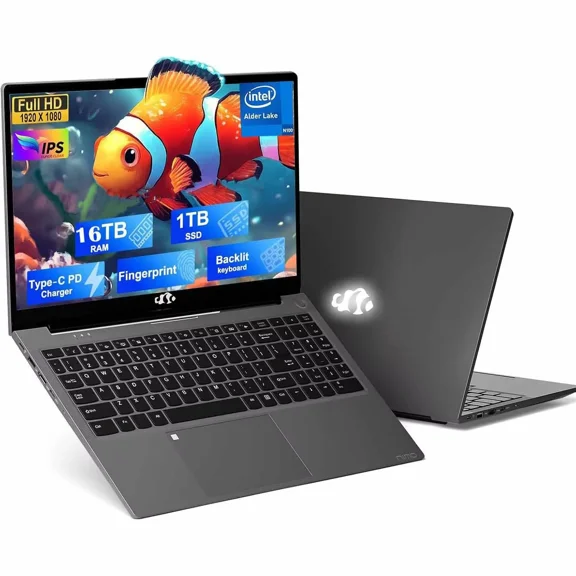 2025 Newest Laptop, 15.6-Inch FHD Display Laptop with Intel Quad Core-12th N100(Up to 3.4GHz), 16GB RAM 1TB ROM Business Laptop Computer, Fingerprint, Type C, Windows 11 Home(Gray)