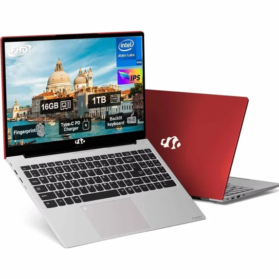 2025 Newest Laptop, 15.6-Inch FHD Display Laptop with Intel Quad Core-12th N100(Up to 3.4GHz), 16GB RAM 1TB ROM Business Laptop Computer, Fingerprint, Type C, Windows 11 Home(red)