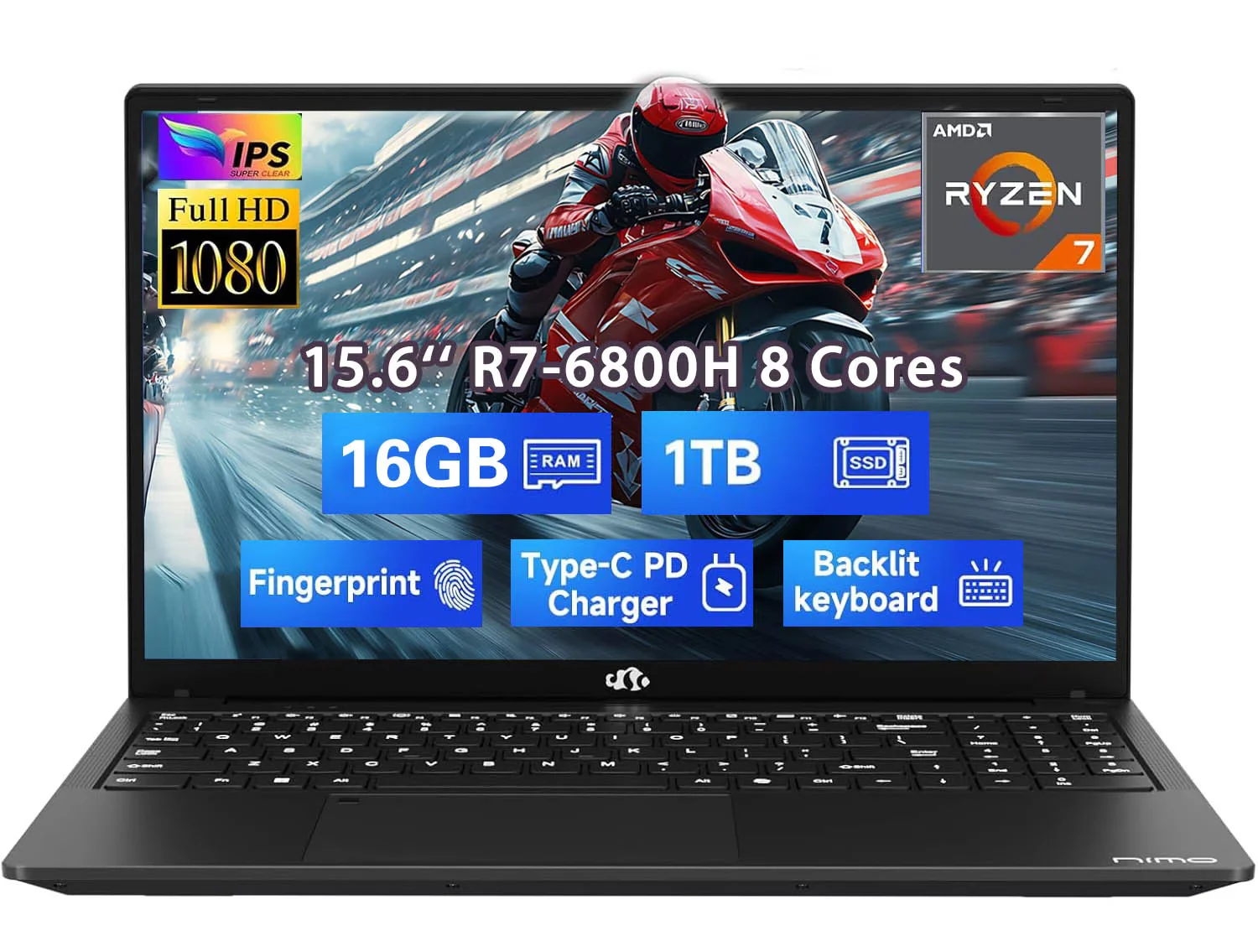 15.6" FHD New Gaming Laptop Computer 8 Cores AMD Ryzen 7 6800H 16GB ...