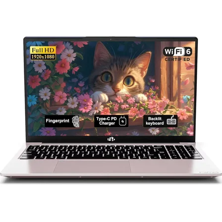 15.6" FHD Student Laptop, Intel N150 Processor (4-Core, up to 3.6GHz), 16GB RAM, 256GB SSD, Fingerprint, Backlit Keyboard, 2-Year Warranty-Rose Gold