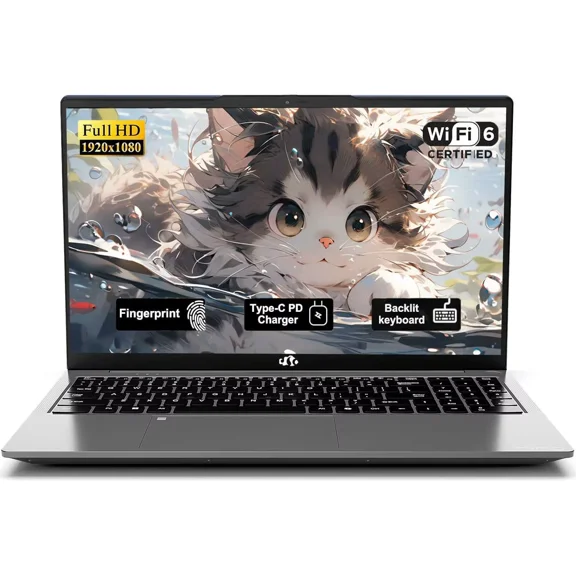 15.6" FHD Student Laptop, Intel N150 Processor (4-Core, up to 3.6GHz), 8GB RAM, 256GB SSD, Fingerprint, Backlit Keyboard, 2-Year Warranty-Gray
