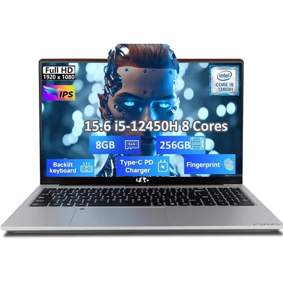 15.6" FHD lPS-Business-Laptop, Intel i5-12450H 8 Cores 8GB RAM 256GB SSD (Beat i7-11800H, Up to 4.4 GHz) Student Computer with 100W Type-C Fingerprint Backlit Keyboard WiFi-6 Numpad