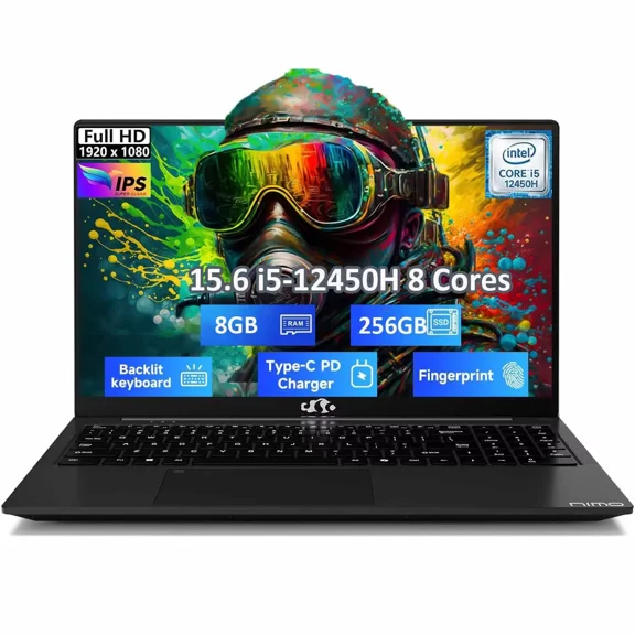 15.6" FHD lPS-Business-Laptop, Intel i5-12450H 8 Cores 8GB RAM 256GB SSD (Beat i7-11800H, Up to 4.4 GHz) Student Computer with 100W Type-C Fingerprint Backlit Keyboard WiFi-6 Numpad
