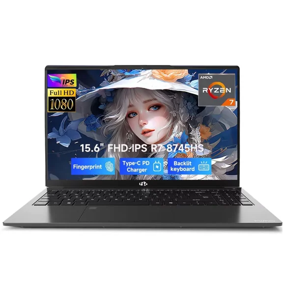 15.6" Gaming Laptop: 16GB DDR5 RAM, Radeon 780M Graphics, AMD Ryzen 7 8745HS (up to 4.9GHz). 512GB SSD, 100W USB-C, Backlit Keyboard, Fingerprint Reader