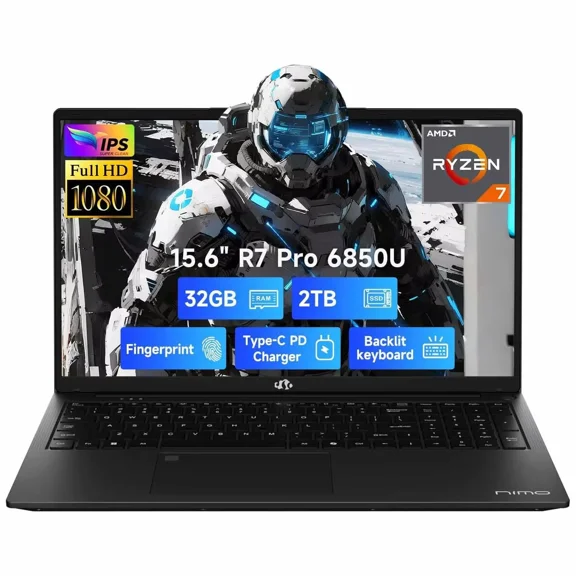 15.6" Gaming Laptop 8 Cores AMD Ryzen 7 Pro 6850U 32GB LPDDR5 RAM 2TB SSD (Beat i7-1360P Up to 4.7GHz) AMD Radeon 680M GPU IPS FHD Computer with 100W Type-C Backlit Keyboard Fingerprint