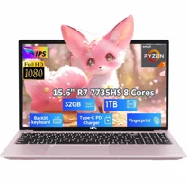 15.6" Gaming-Laptop, AMD 8 Cores Ryzen 7 7735HS 32GB DDR5 RAM 1TB SSD (Beats i7-12650H, Up to 4.75GHz) Computer with Radeon 680M 100W Type-C Backlit Keyboard Fingerprint Unlock, Black